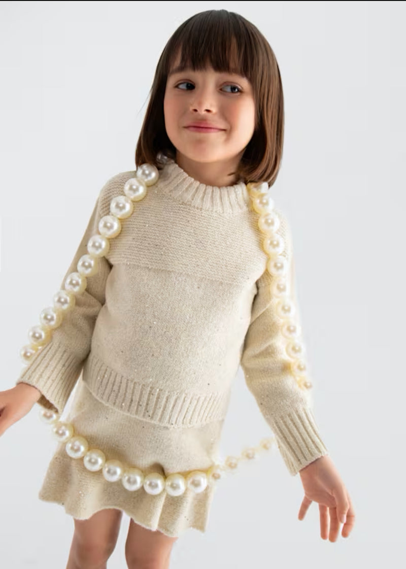 Abel & Lula Girls’ Glitter Mock Neck Two Piece Sweater Set 5543