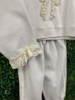 Oh La La Couture Girls’ Lavender Lace Trimmed Pearl Bow Set