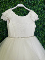 Teter Warm White Lace Bodice Layered Tulle Gown ES12