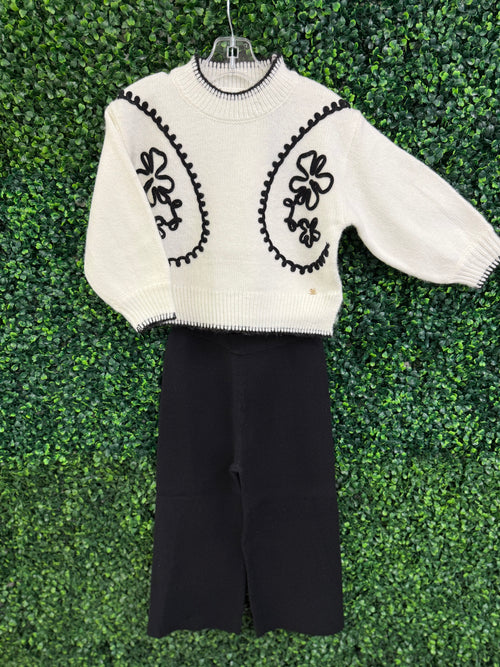 Abel & Lula Girls’ Black and White Mock Neck Two Piece Sweater Set 5729