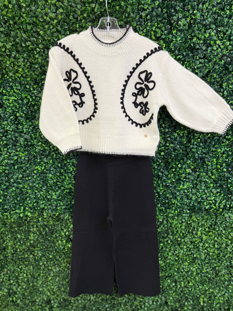 Abel & Lula Girls’ Black and White Mock Neck Two Piece Sweater Set 5729