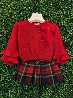 Bimbalo' Made In Italy Girls’ Ruffle Sweater and Tartan Plaid Skirt Set