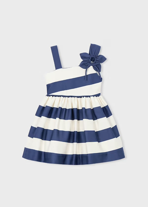 Mayoral Girls Striped Asymmetrical Dress-3924 9 / Indigo