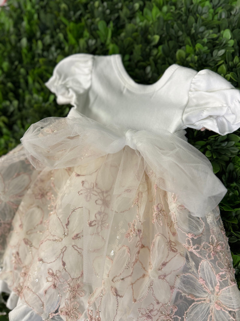 Bebe Gabrielle Girls’  Ivory and Mauve Pink Daisy Lace Changing Outfit 3835-2