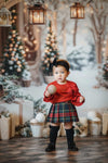 Bimbalo' Made In Italy Girls’ Ruffle Sweater and Tartan Plaid Skirt Set