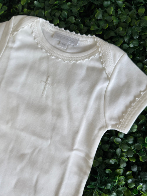 Girls Pina Cotton Short Sleeve Onesie with Cross