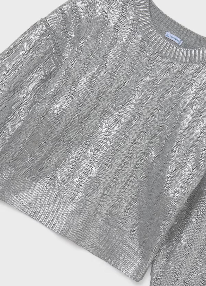 Mayoral Girls’ Silver Shimmer Knit Skirt Set Plus Size 7309