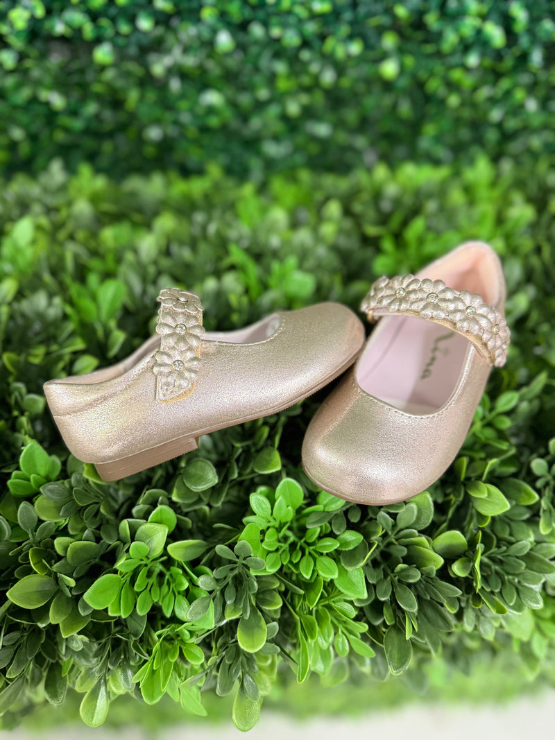 Nina Girls’ Glitter Texture Mary Jane with Flower Velcro Strap