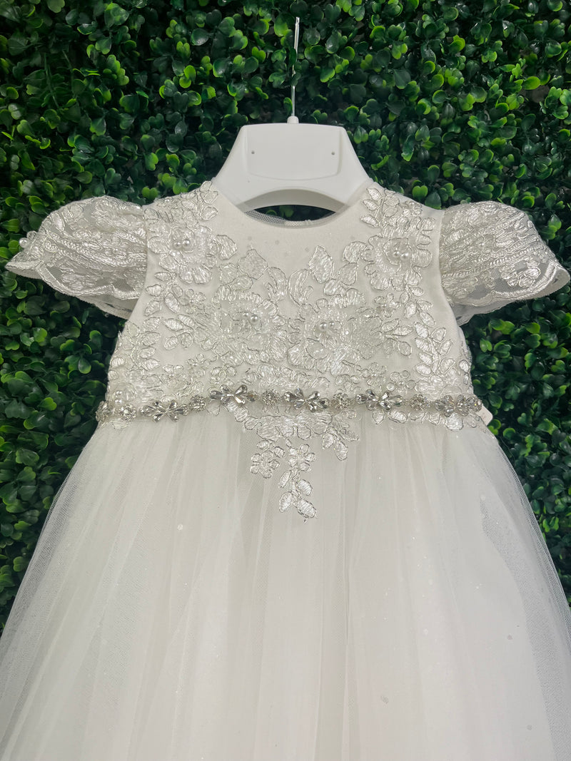 Princess Daliana Floral Lace Appliqu Cathedral Length Dress -Z24338 9 Months / Off White Princess Daliana Floral Lace Appliqu Cathedral Length Dress -Z24338 9 Months / Off White