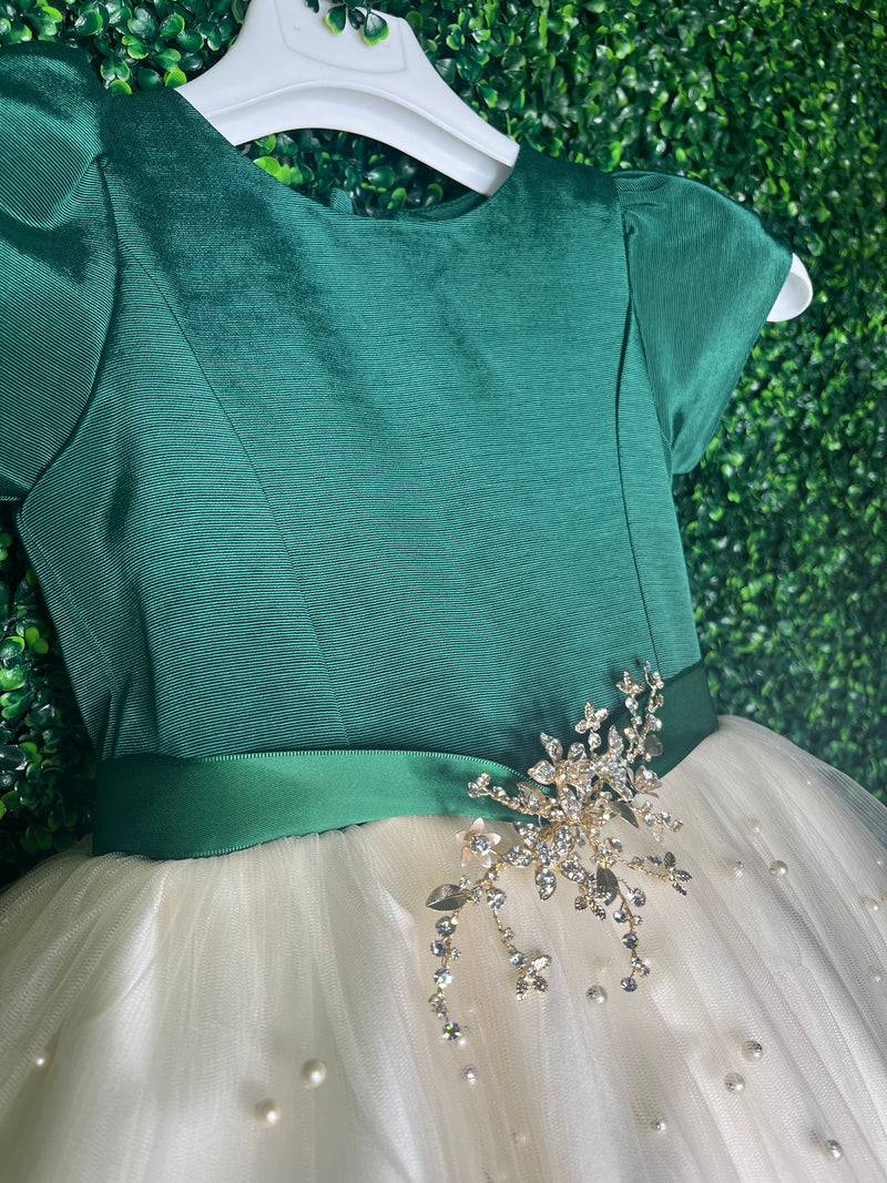 Sara's Favorite! Girls' Emerald / Ivory Pearl Embellished Party Dress Sara's Children's Boutique Sara's Favorite! Girls' Emerald / Ivory Pearl Embellished Party Dress Sara's Children's Boutique