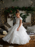 Teter Warm Lace Cap Flutter Sleeve Layered Gown SK41