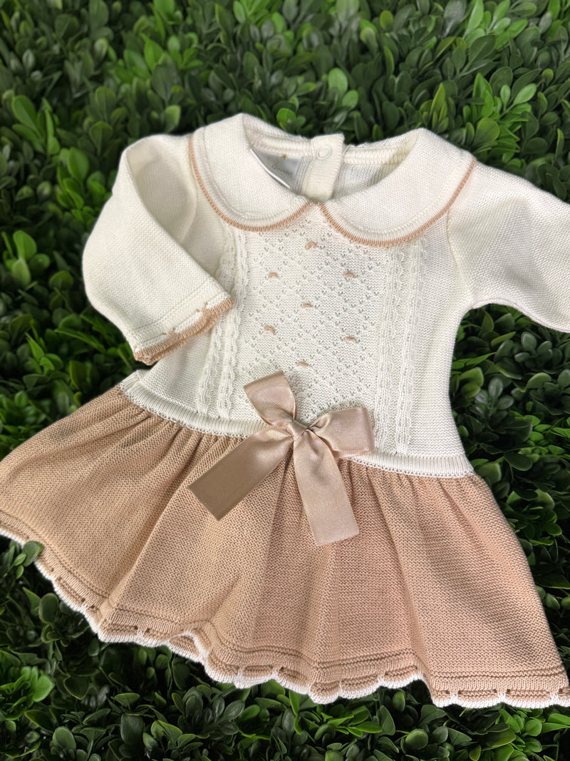 Dolce Goccia Girls’ Cotton Knit Dress and Footed Pants Three Piece Set