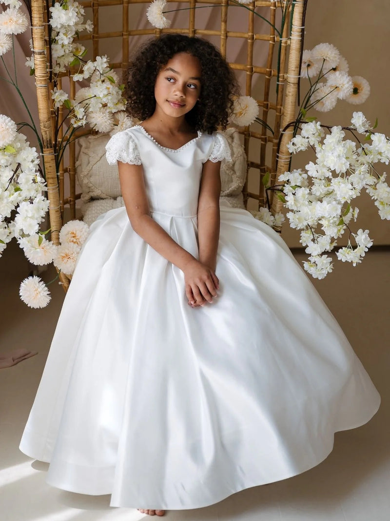 Teter Warm Satin Box Pleat Gown With Pearl Back Back SK10