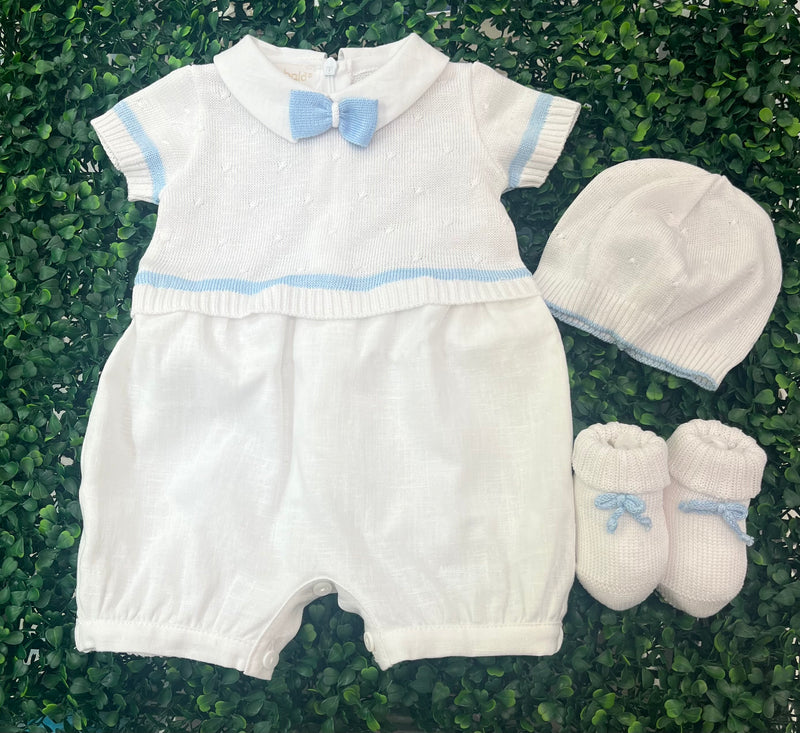 Made in Italy! Bimbalo Linen and Knit Boys Romper Set