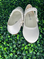 Girls Sweetie Pie Pearl White Satin Flat 136