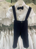 Bimbalo Boys’ Navy Cotton Velvet Suspender Set