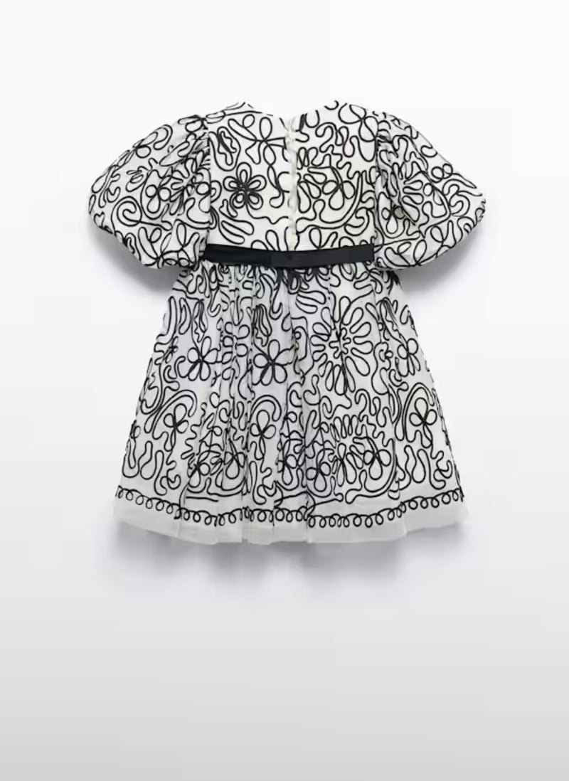 Abel & Lula Girls’ Black and White Embroidered Dress 5524