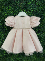 Bimbalo’ Girls' Tiered Puff Sleeve Pink Shimmer Party Dress