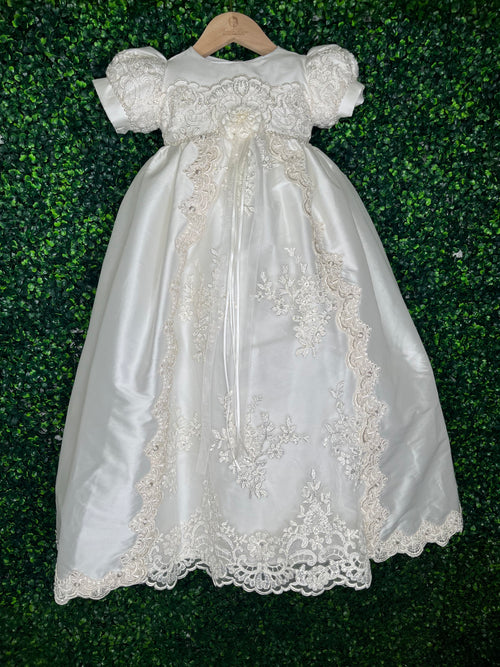 Piccolo Bacio Girls' Lace and Silk Christening Gown Carmela