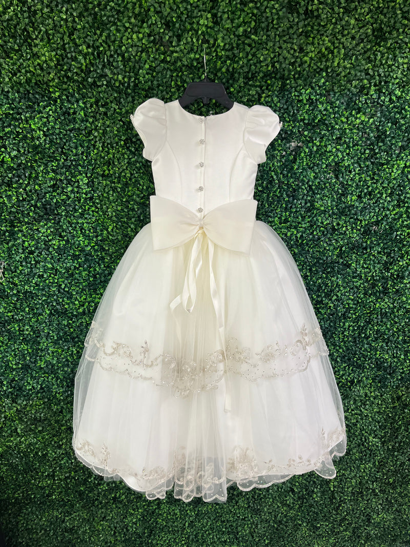 Bella Bow Lace Tiered Lace Communion Dress Cindy 7 X / Off White Bella Bow Lace Tiered Lace Communion Dress Cindy 7 X / Off White