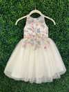Joan Calabrese Ivory Multi Colored Flower Dress with Tulle Skirt 25322