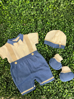 Made in Italy! Bimbalo Boys Blue Faux Suspender Cotton Romper Set