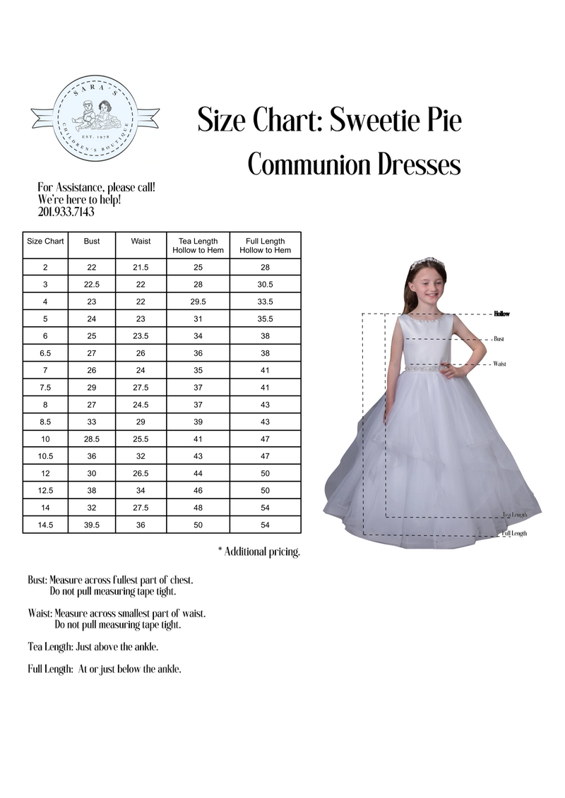 Rosabella Tulle Gown with Embroidery Details and Short Sleeve-RB651 Size Chart
