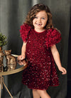 Abel & Lula Ruby Red Sequin Puff Sleeve Dress 5529