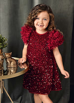 Abel & Lula Ruby Red Sequin Puff Sleeve Dress 5529