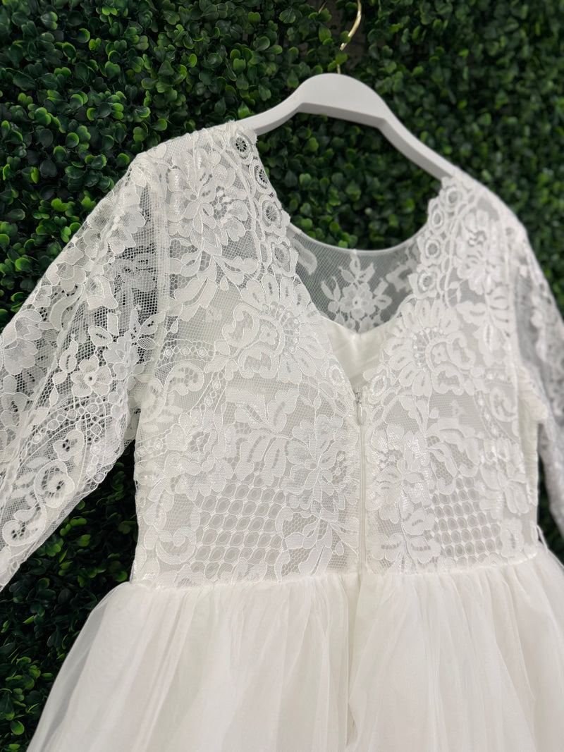 Teter Warm Elbow Sleeve Scallop Soft Lace Tiered Gown SK36
