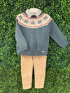 Martin Aranda Boys’ Green Knit Sweater and Corduroy 3 Piece Set