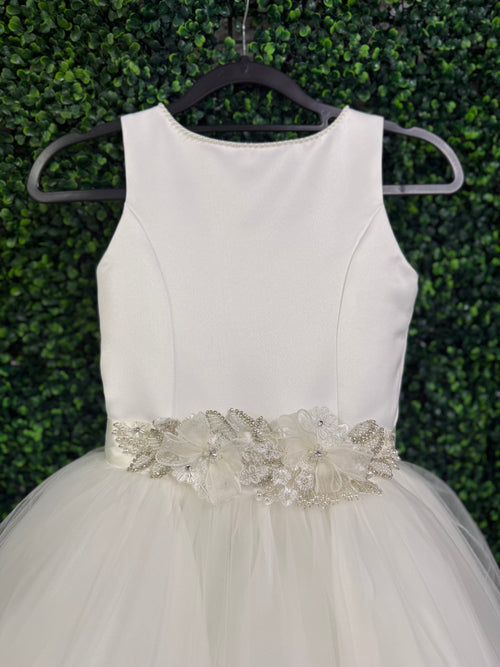 Nan & Jan Satin Bodice Drop Waist Long Communion Dress - Alex