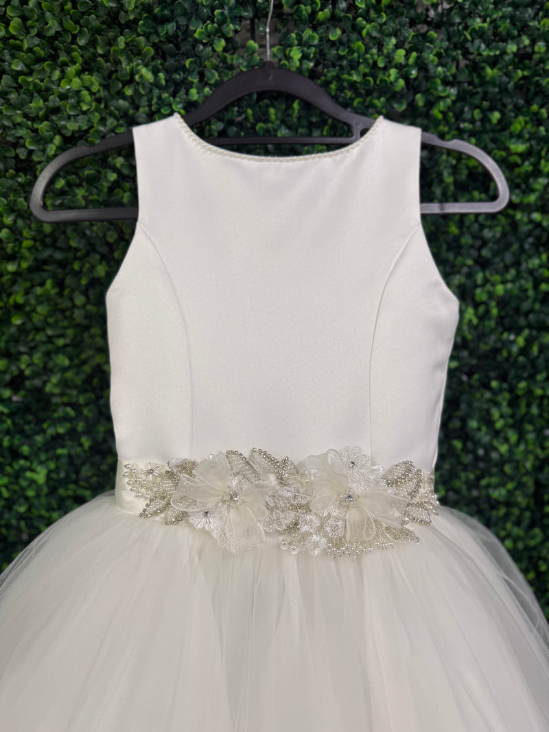 Nan & Jan Satin Bodice Drop Waist Long Communion Dress - Alex