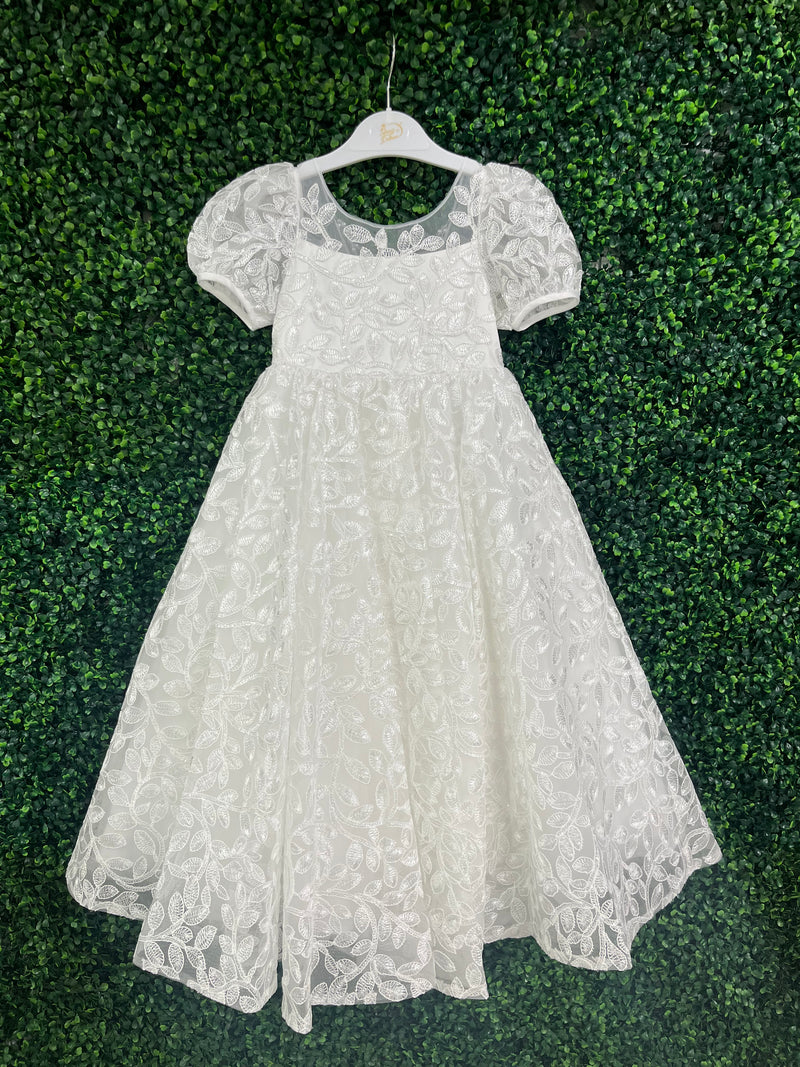 Princess Daliana Girls White Floral Lace Dress - D24208 10 Year / White Princess Daliana Girls White Floral Lace Dress - D24208 10 Year / White