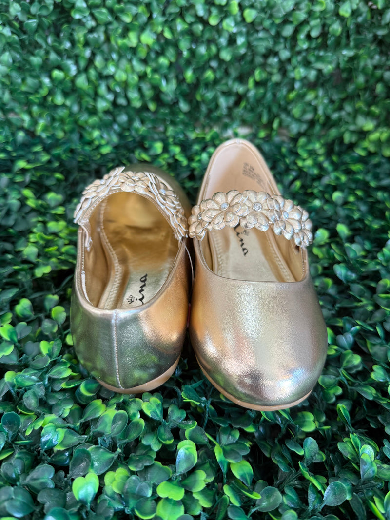 Nina Girls’ Gold Patent Leatherette Mary Jane with Velcro Strap