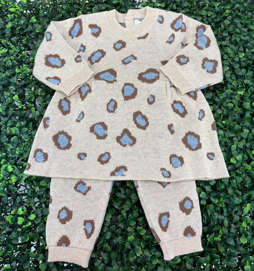 Mayoral Girl’s Blue and Taupe Cheetah Two Piece Set 2732
