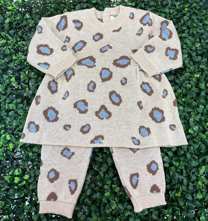Mayoral Girl’s Blue and Taupe Cheetah Two Piece Set 2732