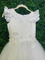 Joan Calabrese White 3D Rosette Lace Communion Dress 125512