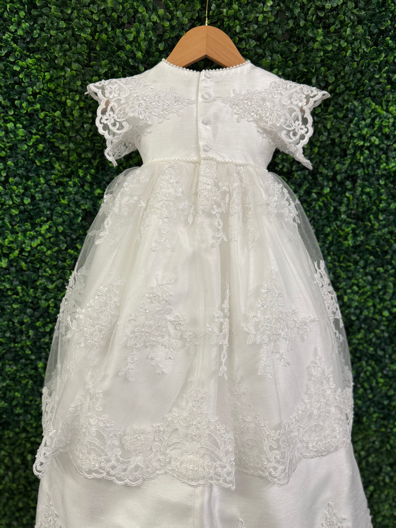 Piccolo Bacio Girls' Lace Flutter Sleeve Baptism Gown Nicolette