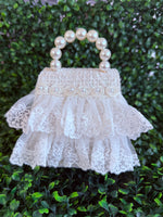 Girls’ Tweed and Lace Pearl Beaded Handle Purse
