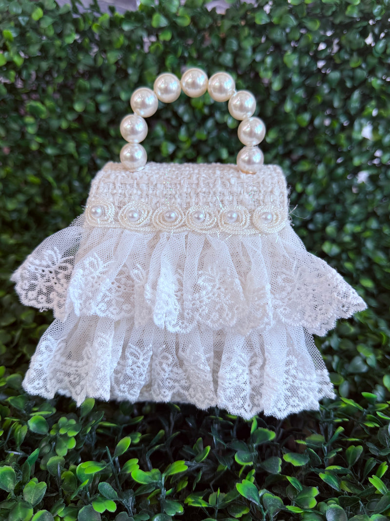 Girls’ Tweed and Lace Pearl Beaded Handle Purse