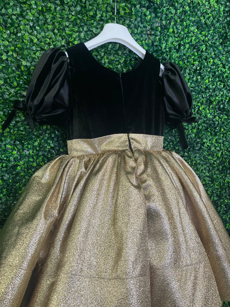 Girls Party Dress Lame Puff Shoulder 6 / Black/Gold Girls Party Dress Lame Puff Shoulder 6 / Black/Gold