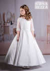 Rosabella Long Satin Gown with Lace Detail and Elbow Sleeve-RB636