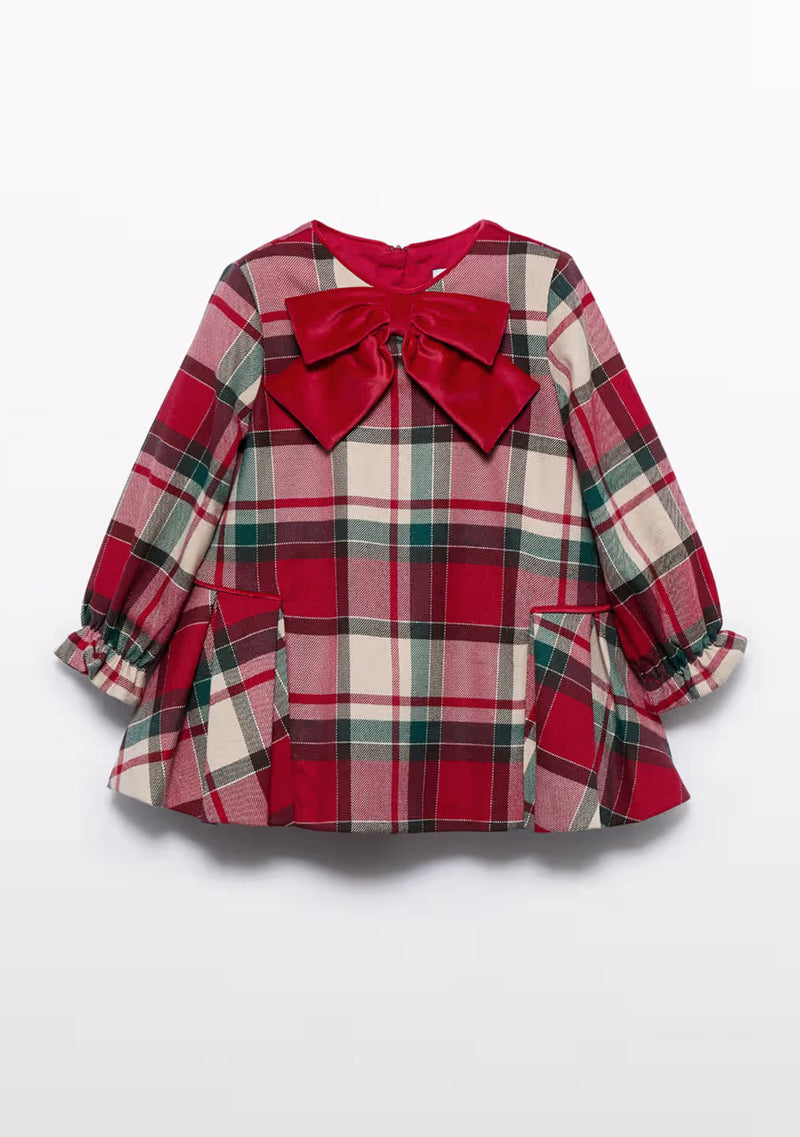 Mayoral Girl’s Red Plaid Dress with Velvet Bow 5509