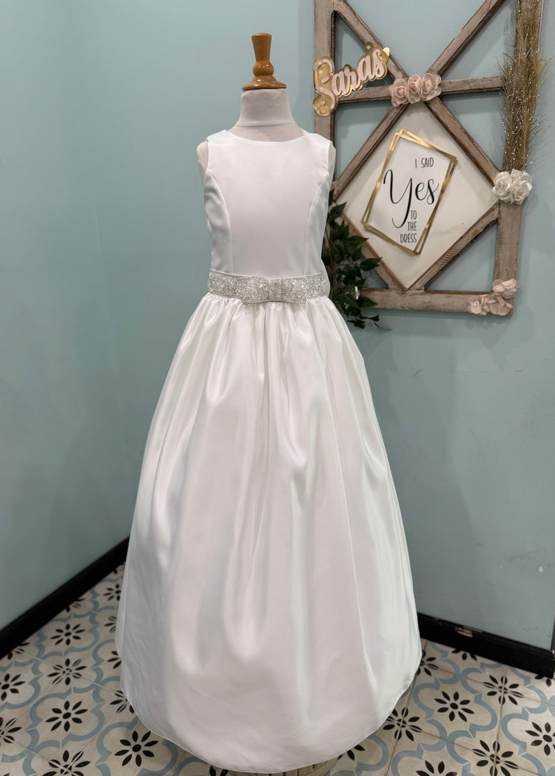 Bella Bow Dutch Satin A-line Communion Gown - Julia 8 X / Off White Bella Bow Dutch Satin A-line Communion Gown - Julia 8 X / Off White