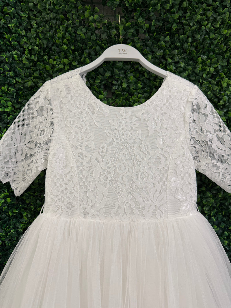 Teter Warm Lace Bodice Elbow Sleeve Gown SK35