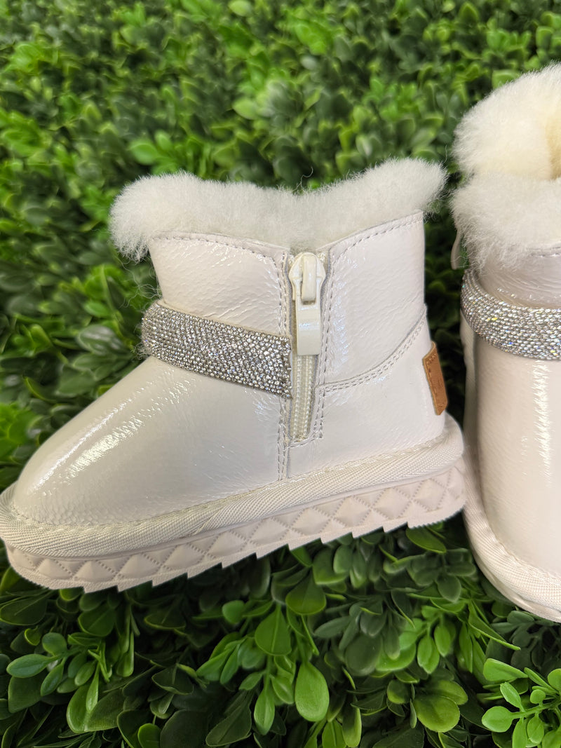 Doe A Dear Girl's Off White Rhinestone Boots