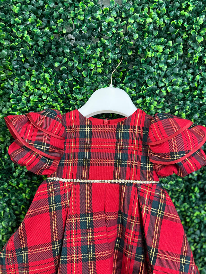 Bimbalò Girls' Italian Tartan Puff Sleeve Holiday Dress