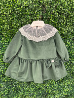 Martin Armanda Girls’ Velvet Green Lace Collar Shift Dress