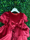 Bimbalo’ Girls' Red Velvet Crunch Sleeve Tier Bubble Dress with Bow
